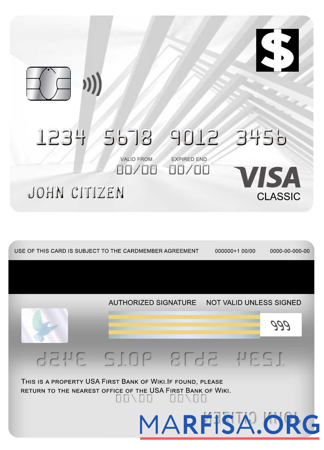 Blank USA First Bank of Wiki visa classic card download for verification